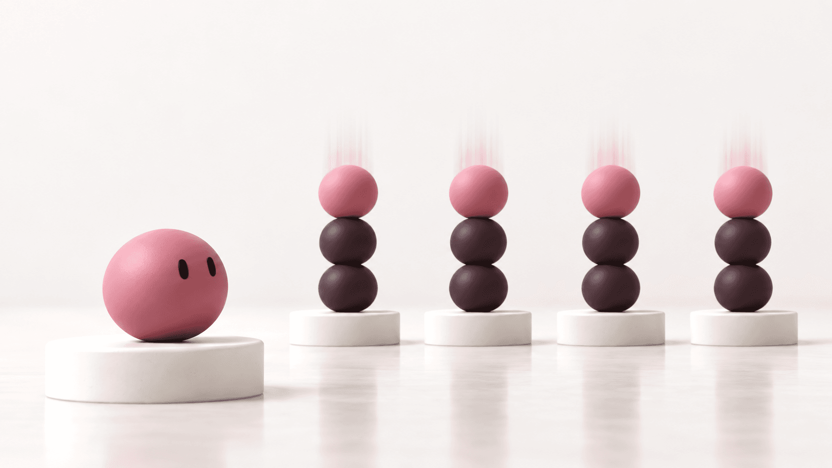 La esfera rosa con ojos junto a esferas acomodadas